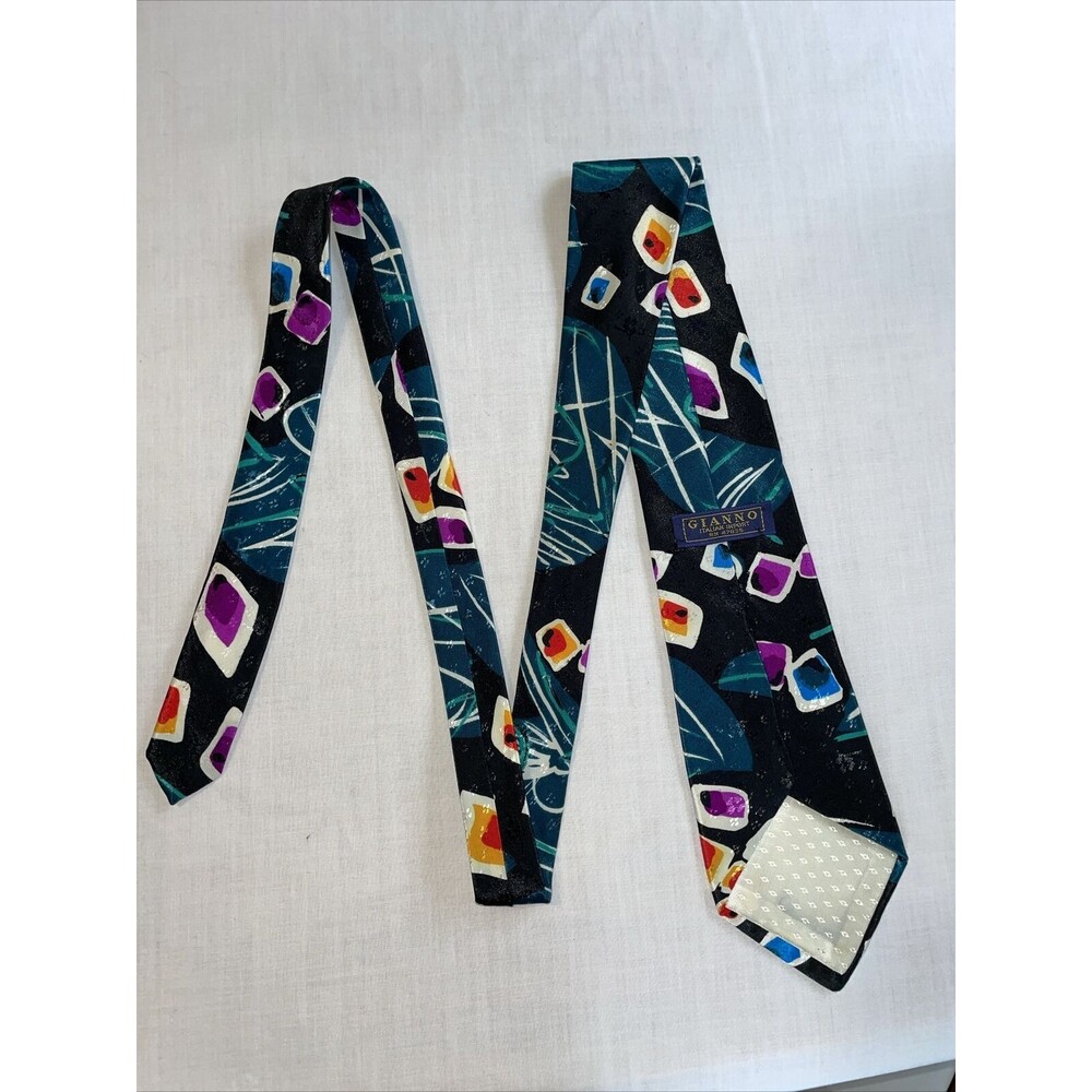 Gianno Dress Tie Mens Size 55" Black Geometric 100% Polyester Designer - Picture 12 of 12